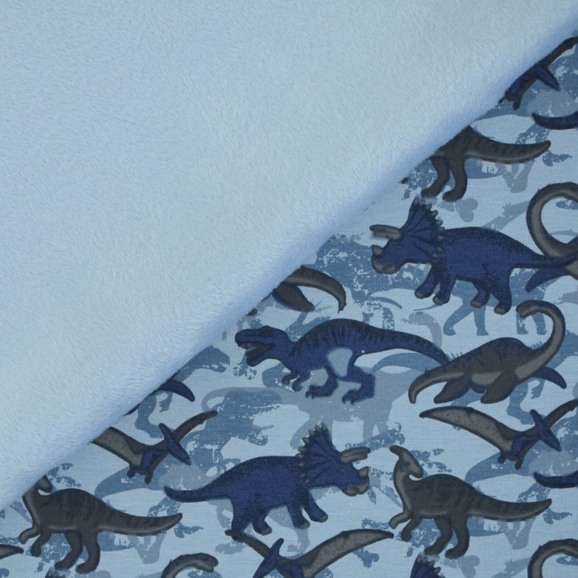 Alpenfleece / Kuschel-Sweatshirt Dinosaurier, hellblau von Stoffe Hemmers