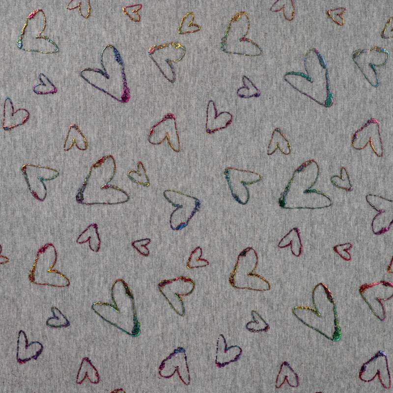 Alpenfleece / Kuschel-Sweatshirt Shining Hearts, grau meliert von Stoffe Hemmers
