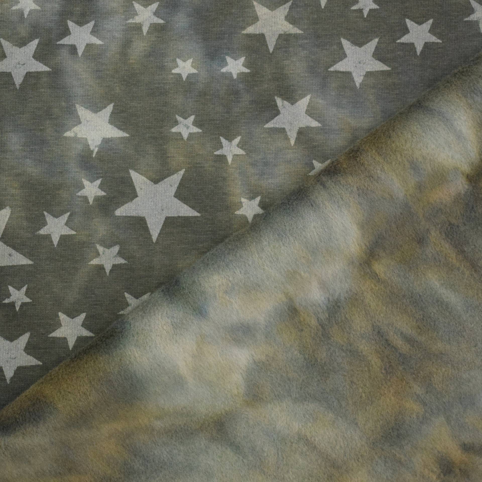 Alpenfleece Batik Stars, olivgrün Alpenfleece Batik Stars, olivgrün von Stoffe Hemmers