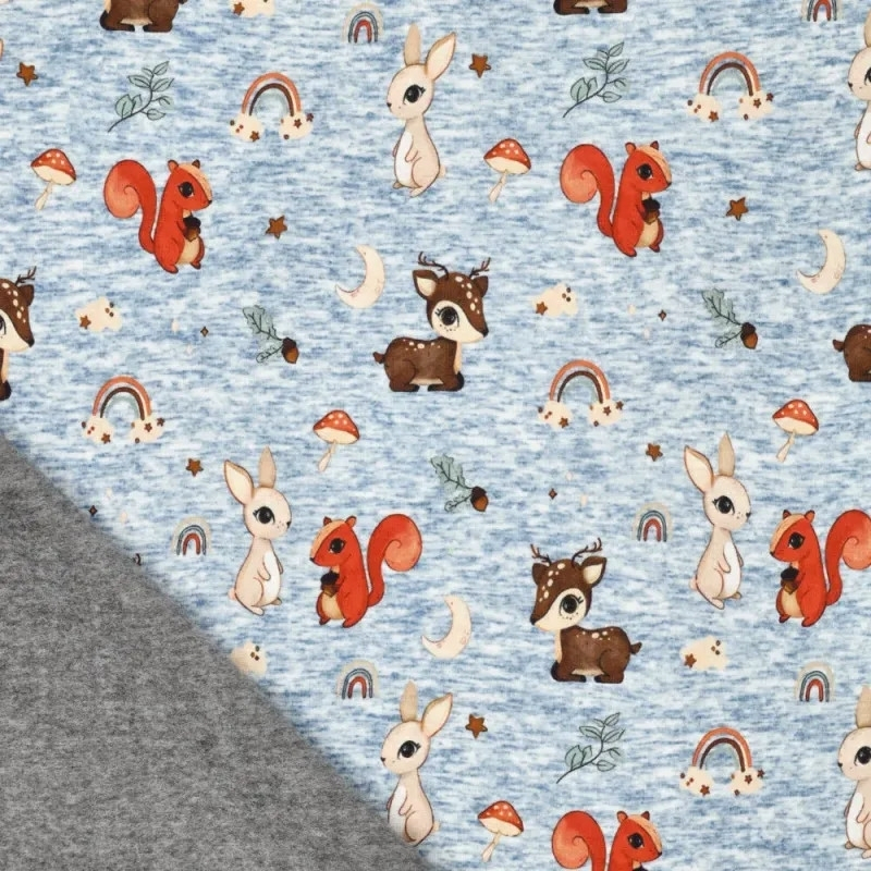 Alpenfleece Forest Animals, blau meliert von Stoffe Hemmers