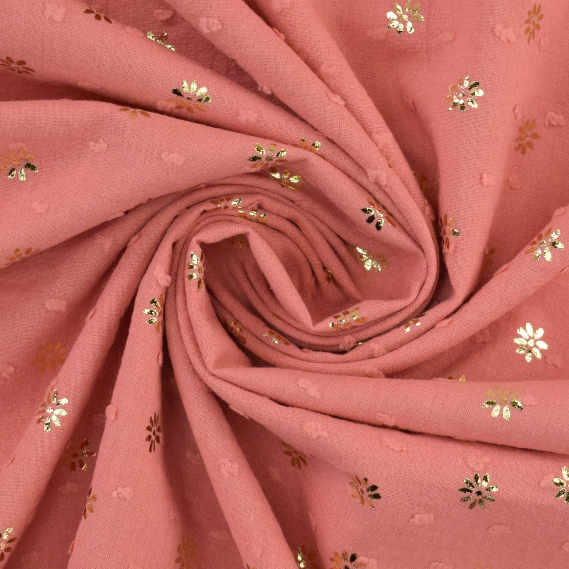 Baumwoll Batist Dobby Golden Flowers, koralle Baumwoll Batist Dobby Golden Flowers, koralle von Stoffe Hemmers