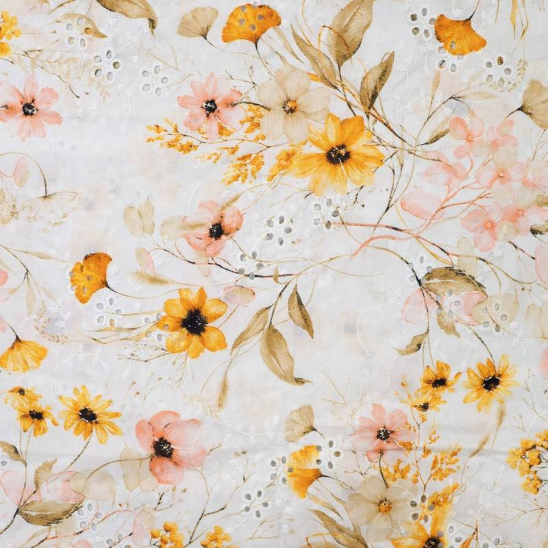 Baumwoll Batist Stickerei Blumentraum, weiß von Stoffe Hemmers