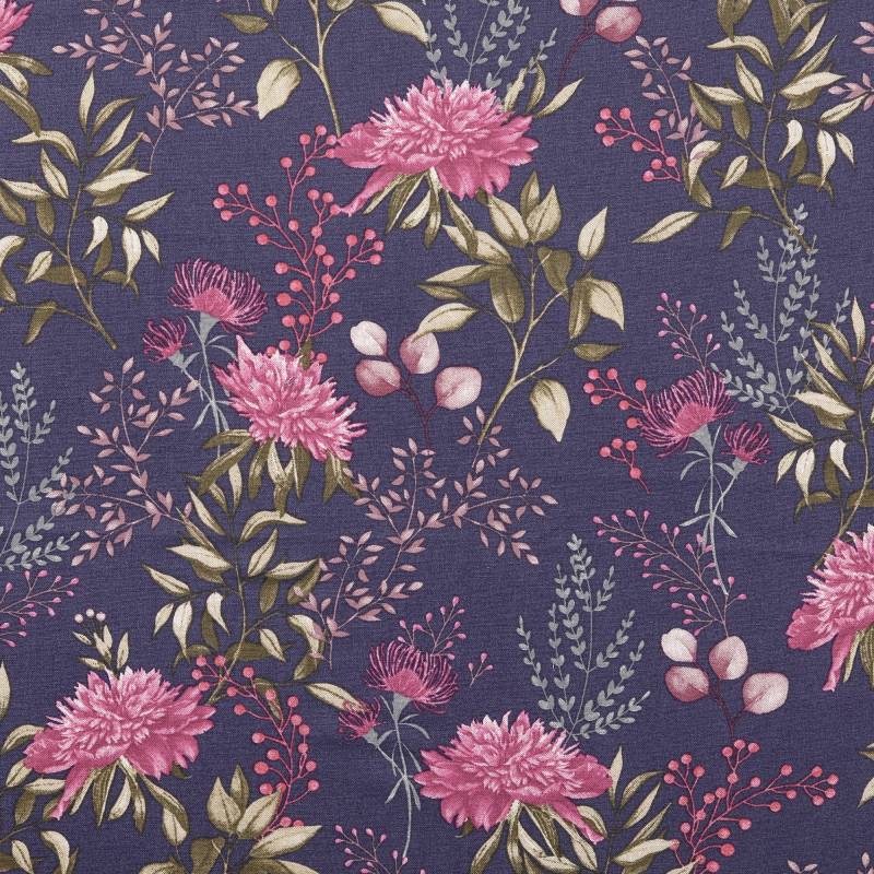 Baumwoll Cretonne Flowers, violett von Stoffe Hemmers