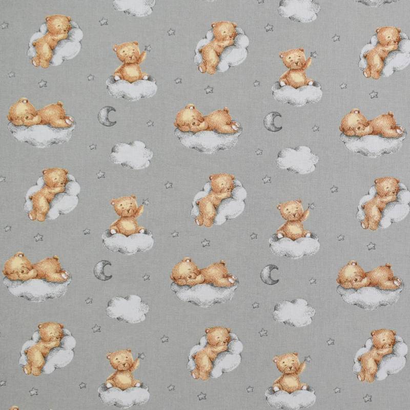 Baumwoll Cretonne Sleeping Teddy, grau von Stoffe Hemmers
