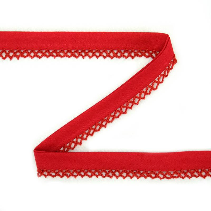 Baumwoll Schrägband Häkelborte Uni, rot 14 mm von Stoffe Hemmers