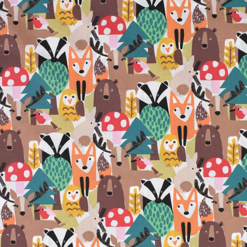 Baumwoll Mix Cretonne Cute Animals, weiß von Stoffe Hemmers