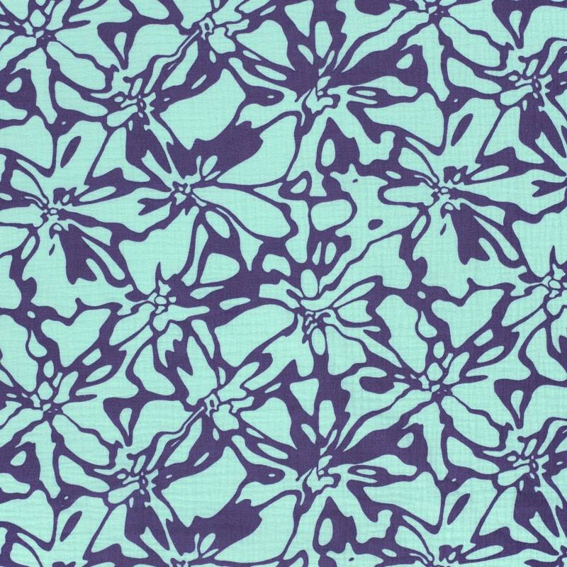Baumwoll Musselin Abstract Flowers, mintgrün von Stoffe Hemmers