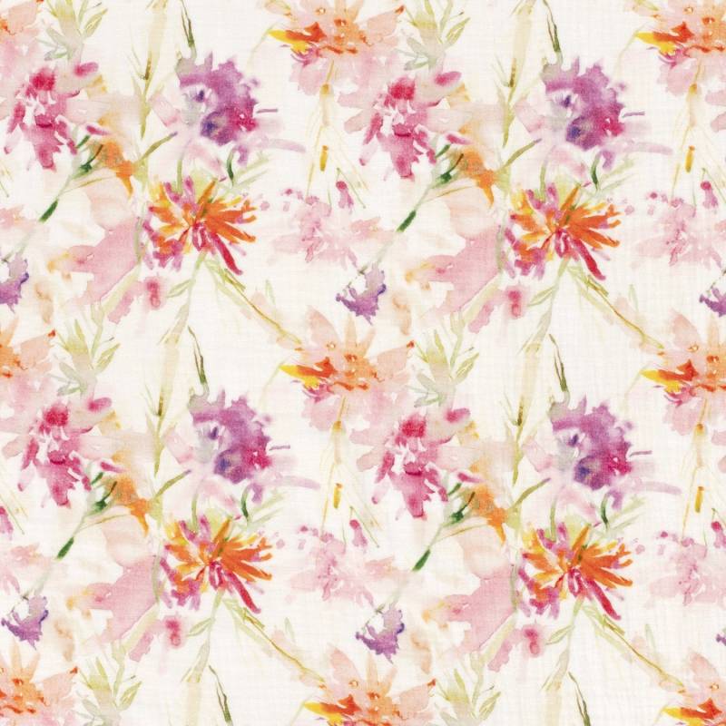 Baumwoll Musselin Aquarell Flowers, wollweiß Baumwoll Musselin Aquarell Flowers, wollweiß von Stoffe Hemmers