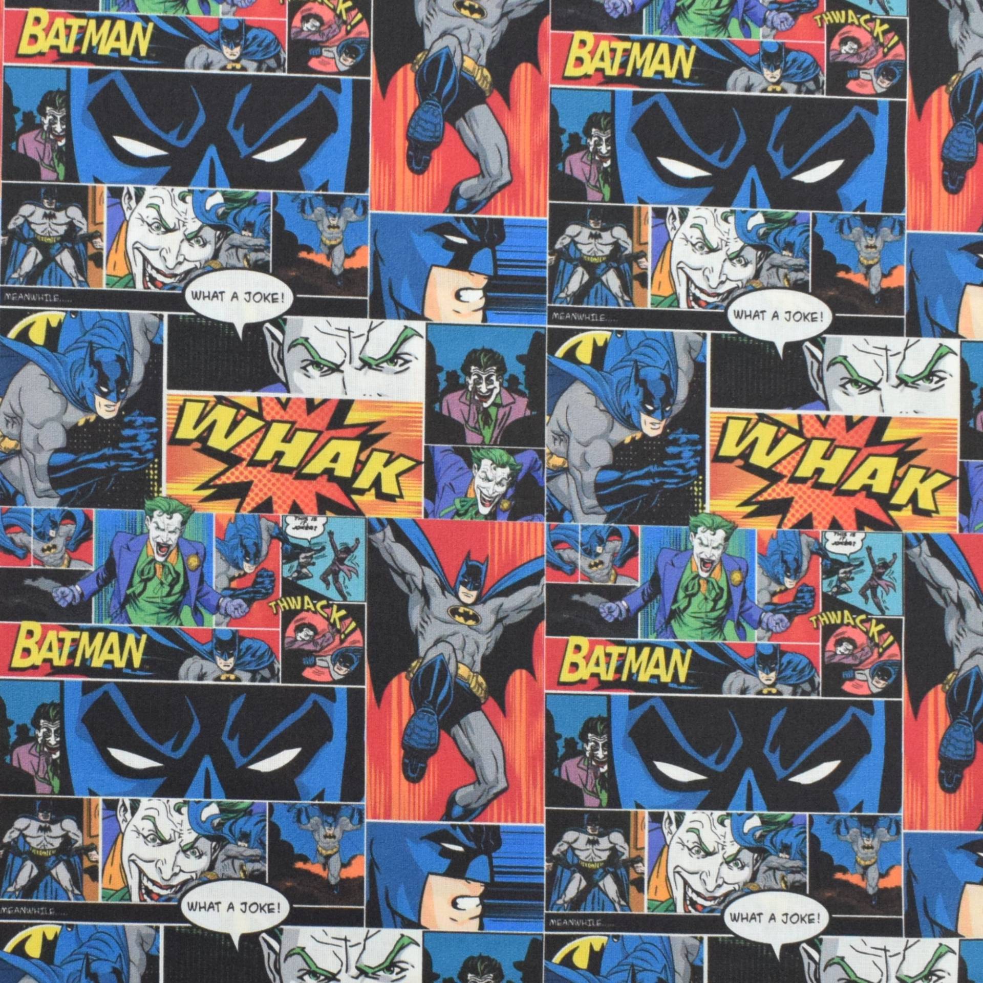Baumwoll Popeline Batman Comic, blau von Stoffe Hemmers