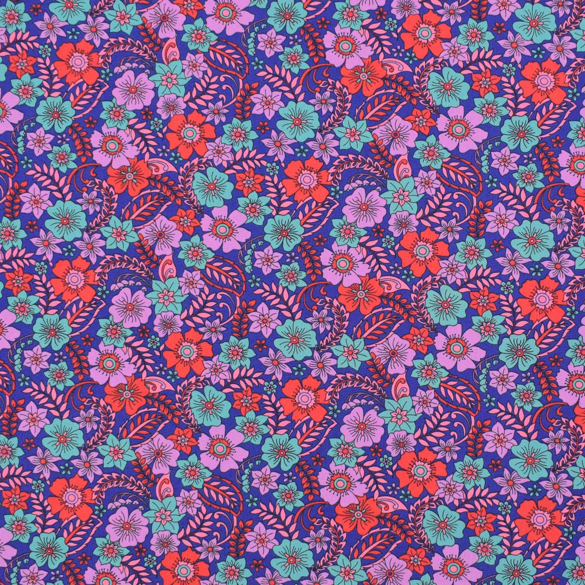 Baumwoll Popeline Beautiful Flowers, dunkelblau von Stoffe Hemmers