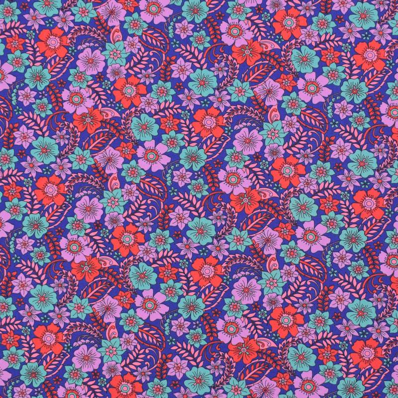 Baumwoll Popeline Beautiful Flowers, dunkelblau von Stoffe Hemmers