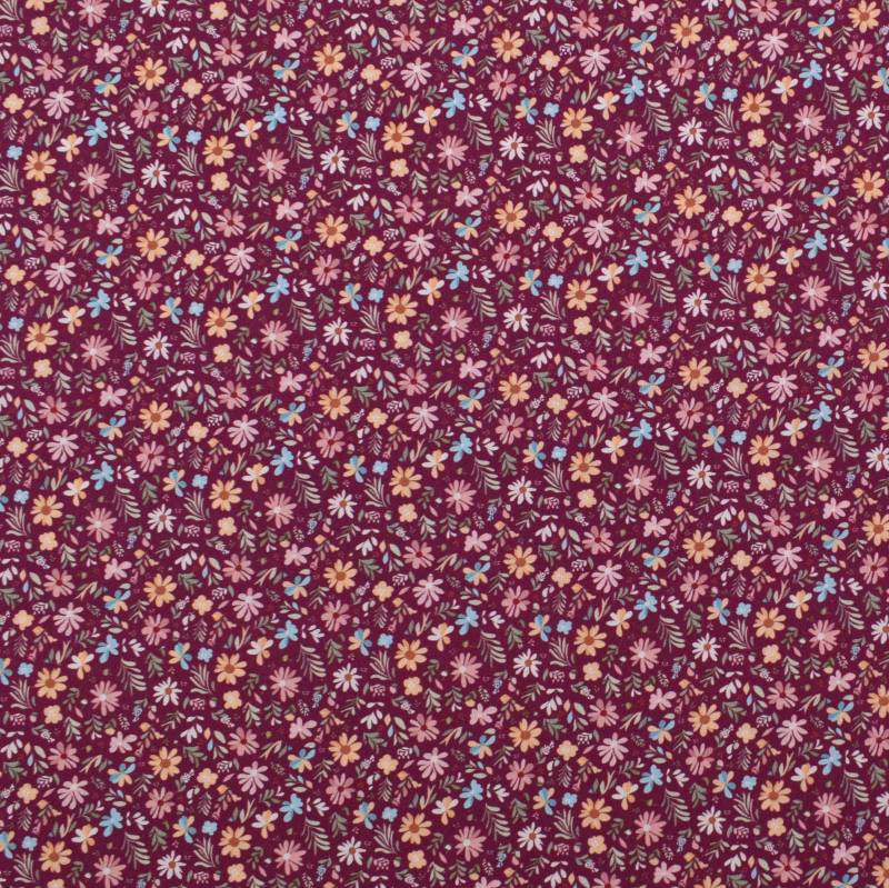 Baumwoll Popeline Blumenfeld, beere Baumwoll Popeline Blumenfeld, beere von Stoffe Hemmers
