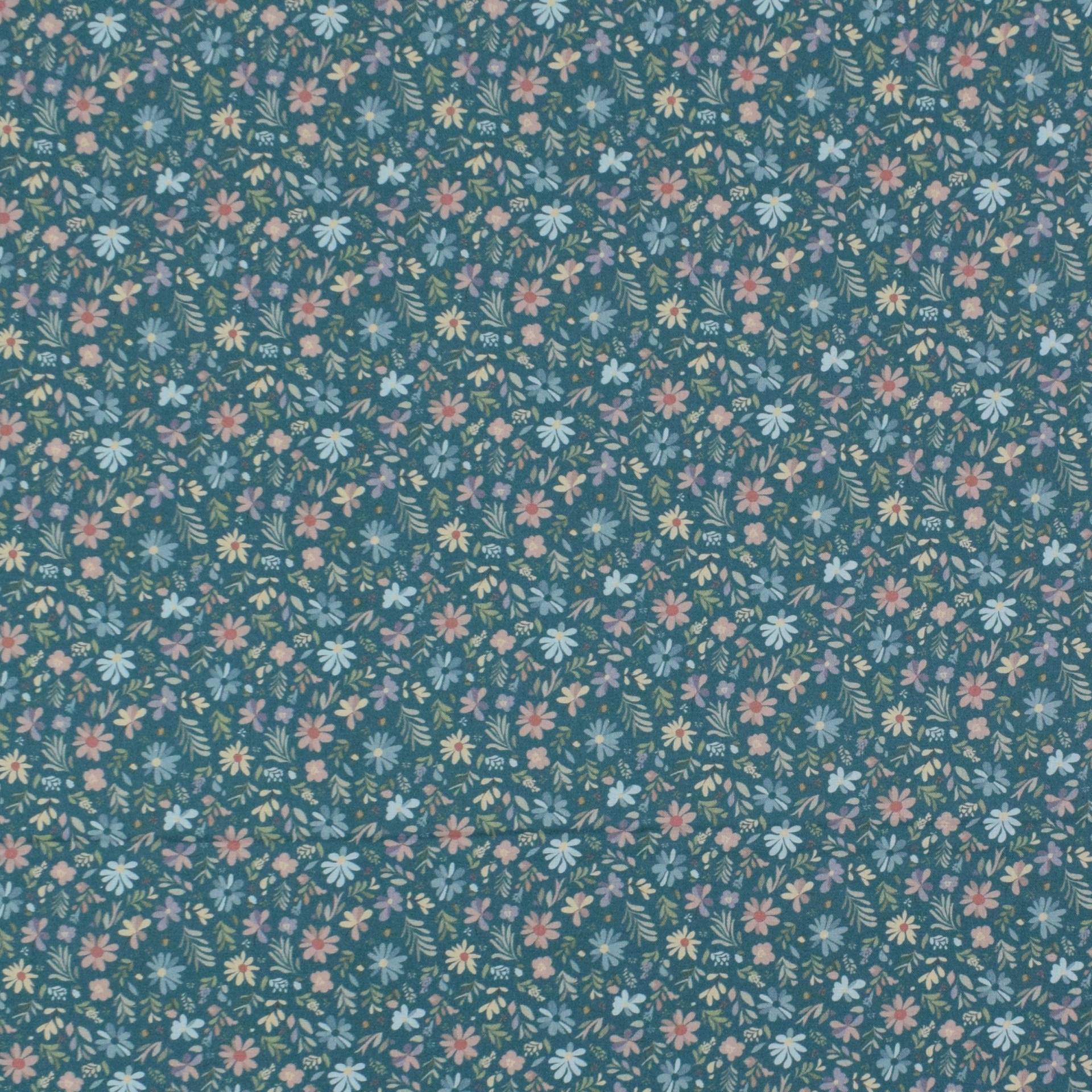 Baumwoll Popeline Blumenfeld, petrol Baumwoll Popeline Blumenfeld, petrol von Stoffe Hemmers