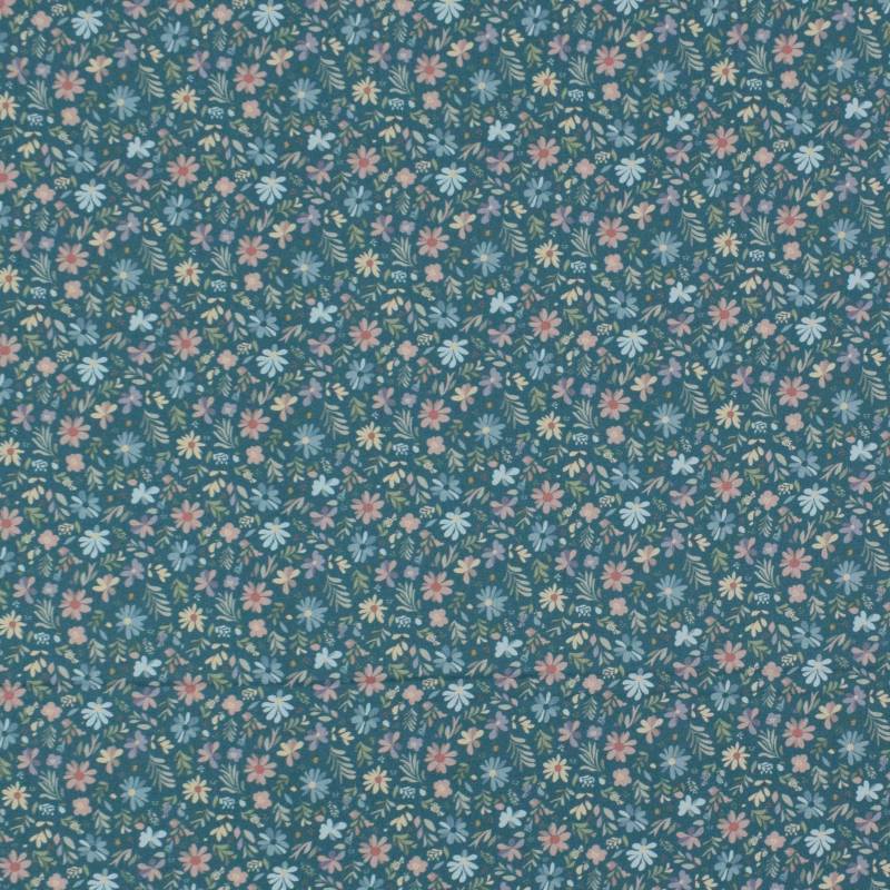 Baumwoll Popeline Blumenfeld, petrol Baumwoll Popeline Blumenfeld, petrol von Stoffe Hemmers