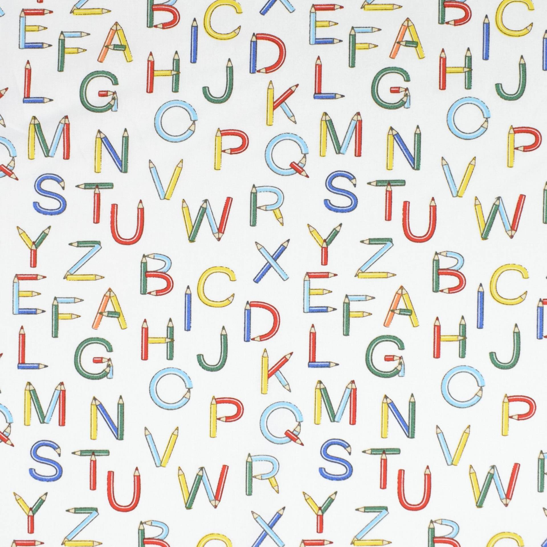 Baumwoll Popeline Buntstift ABC, weiss Baumwoll Popeline Buntstift ABC, weiss von Stoffe Hemmers