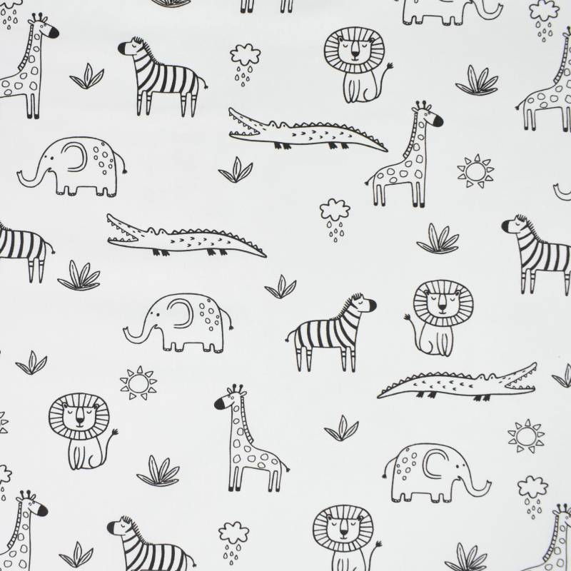 Baumwoll Popeline Cartoon Animals, weiß von Stoffe Hemmers