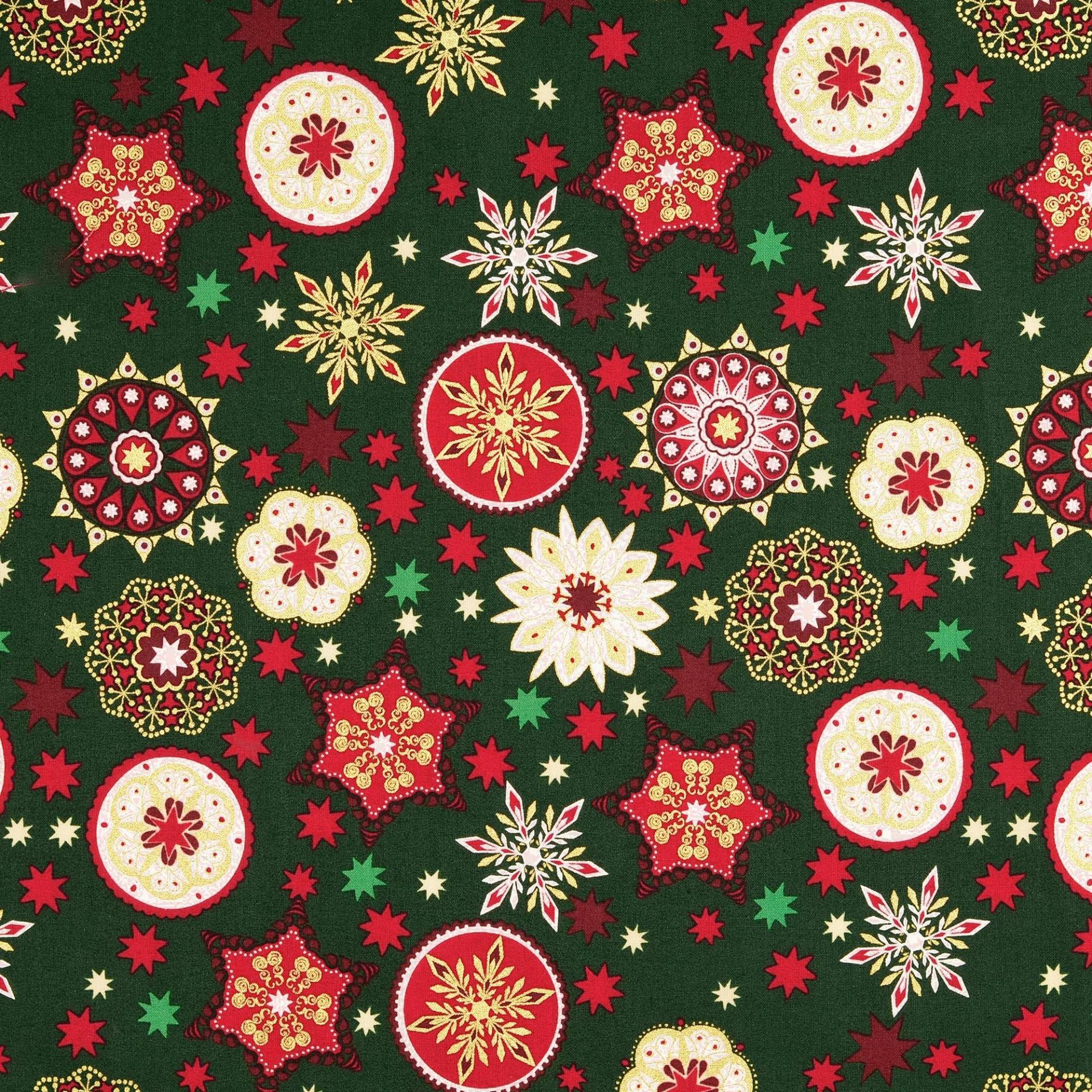 Baumwoll Popeline Christmas Mandala, dunkelgrün von Stoffe Hemmers