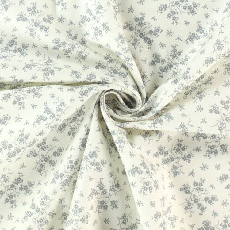 Baumwoll Popeline Cottage Flowers, weiß grau von Stoffe Hemmers