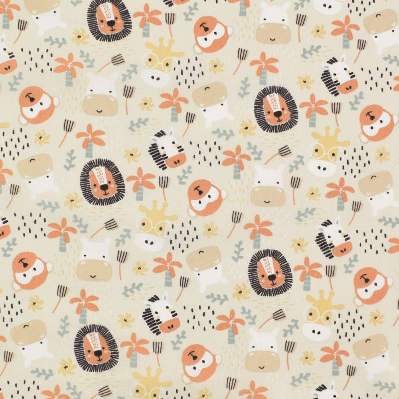 Baumwoll Popeline Cute Animals, beige von Stoffe Hemmers