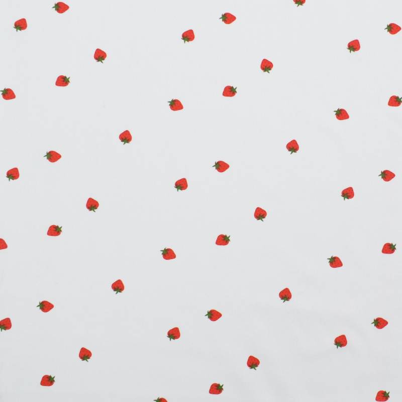 Baumwoll Popeline Erdbeeren, weiss von Stoffe Hemmers