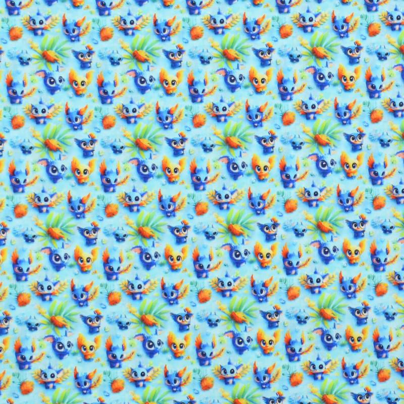 Baumwoll Popeline Fantasy Animals, türkis von Stoffe Hemmers