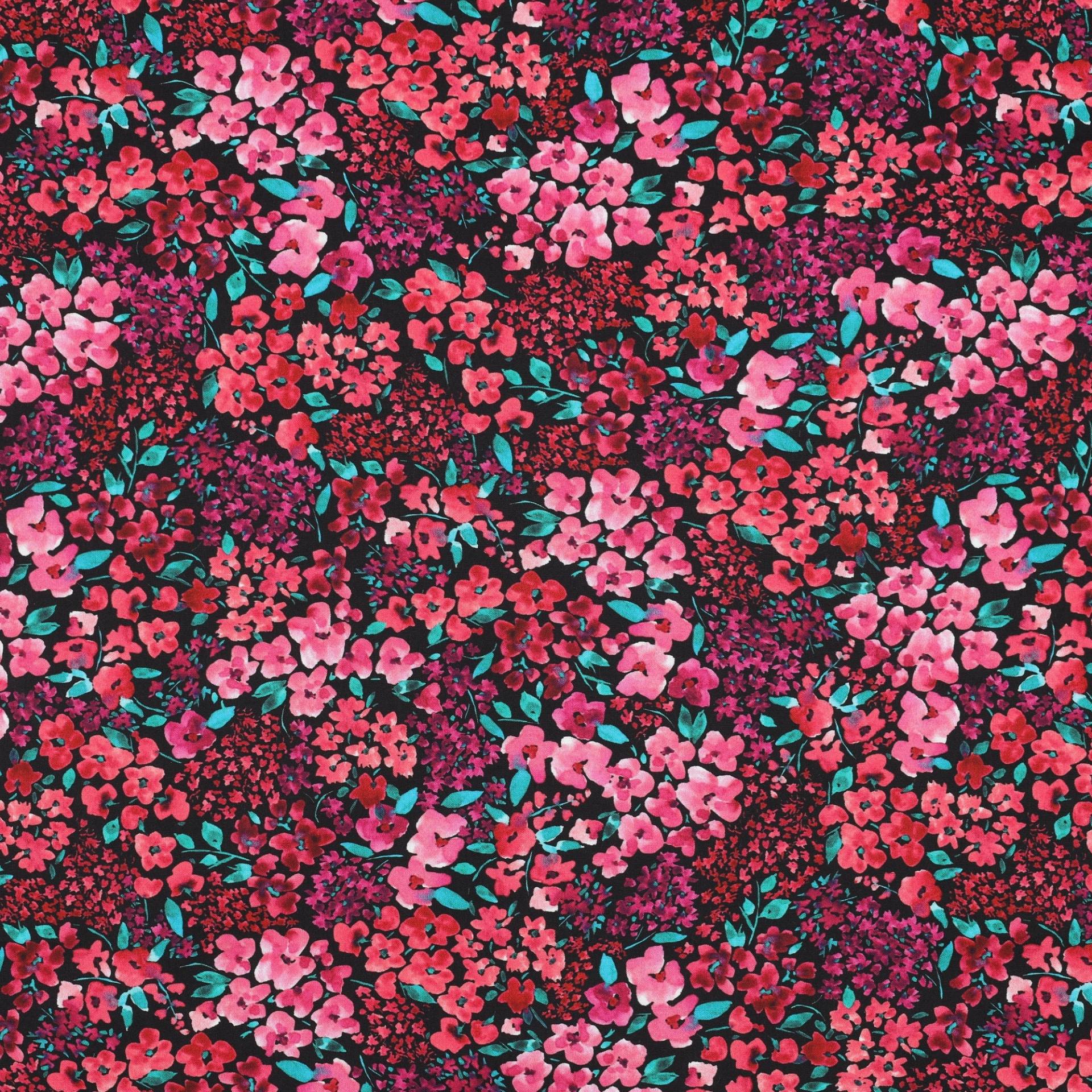 Baumwoll Popeline Floating flowers, schwarz Baumwoll Popeline Floating flowers, schwarz von Stoffe Hemmers