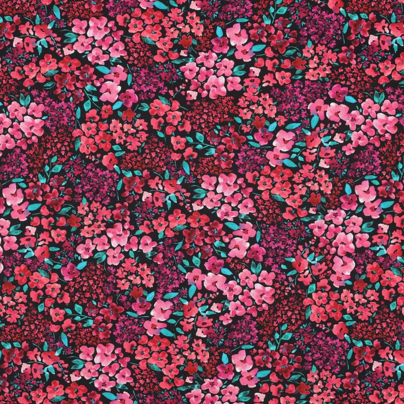 Baumwoll Popeline Floating flowers, schwarz von Stoffe Hemmers