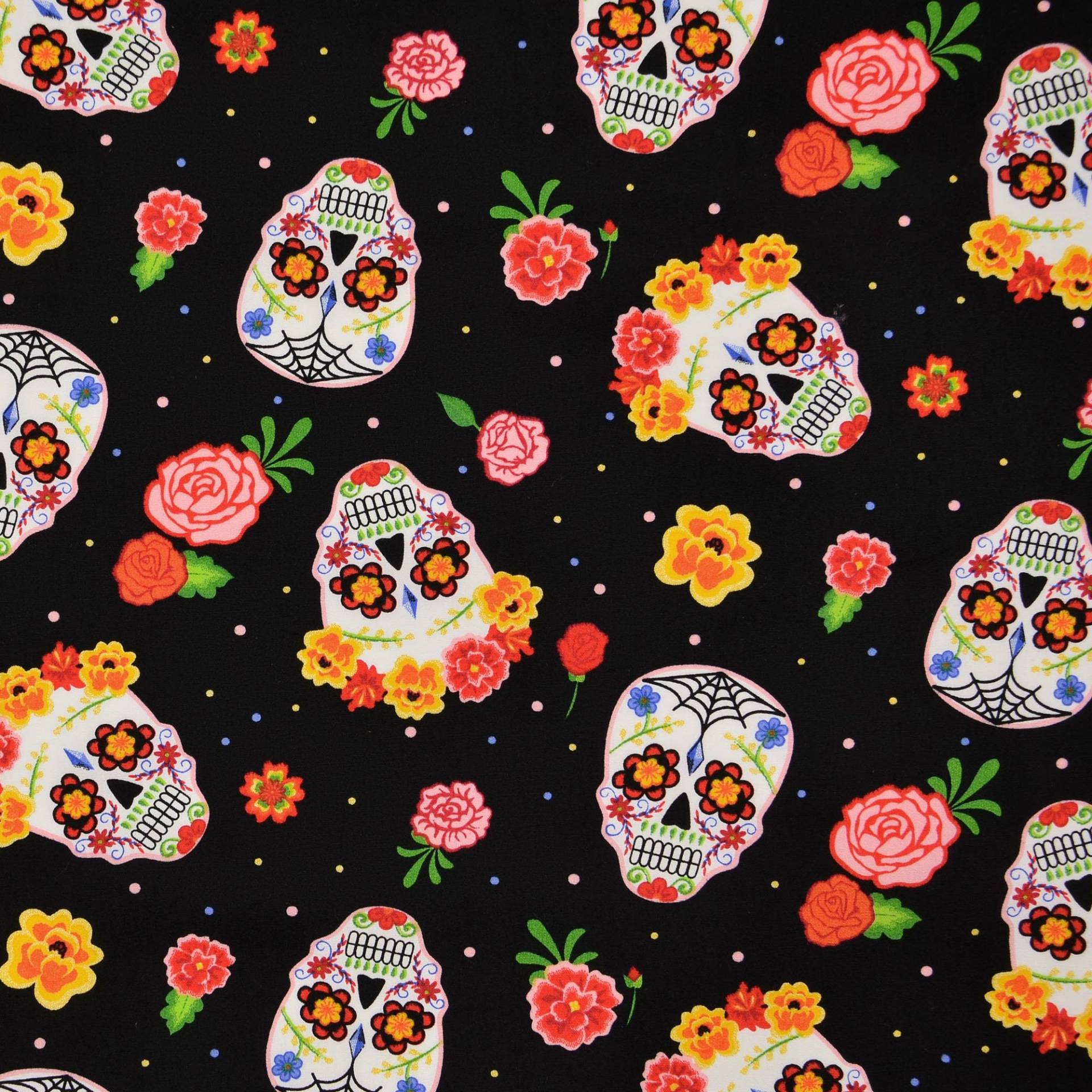 Baumwoll Popeline Flower Skull Mix, schwarz von Stoffe Hemmers