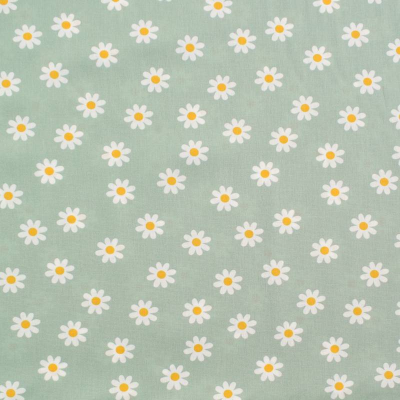 Baumwoll Popeline Gänseblümchen, mint von Stoffe Hemmers