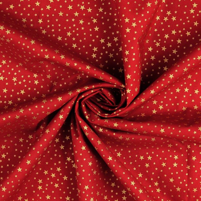 Baumwoll Popeline Golden Stars, rot von Stoffe Hemmers