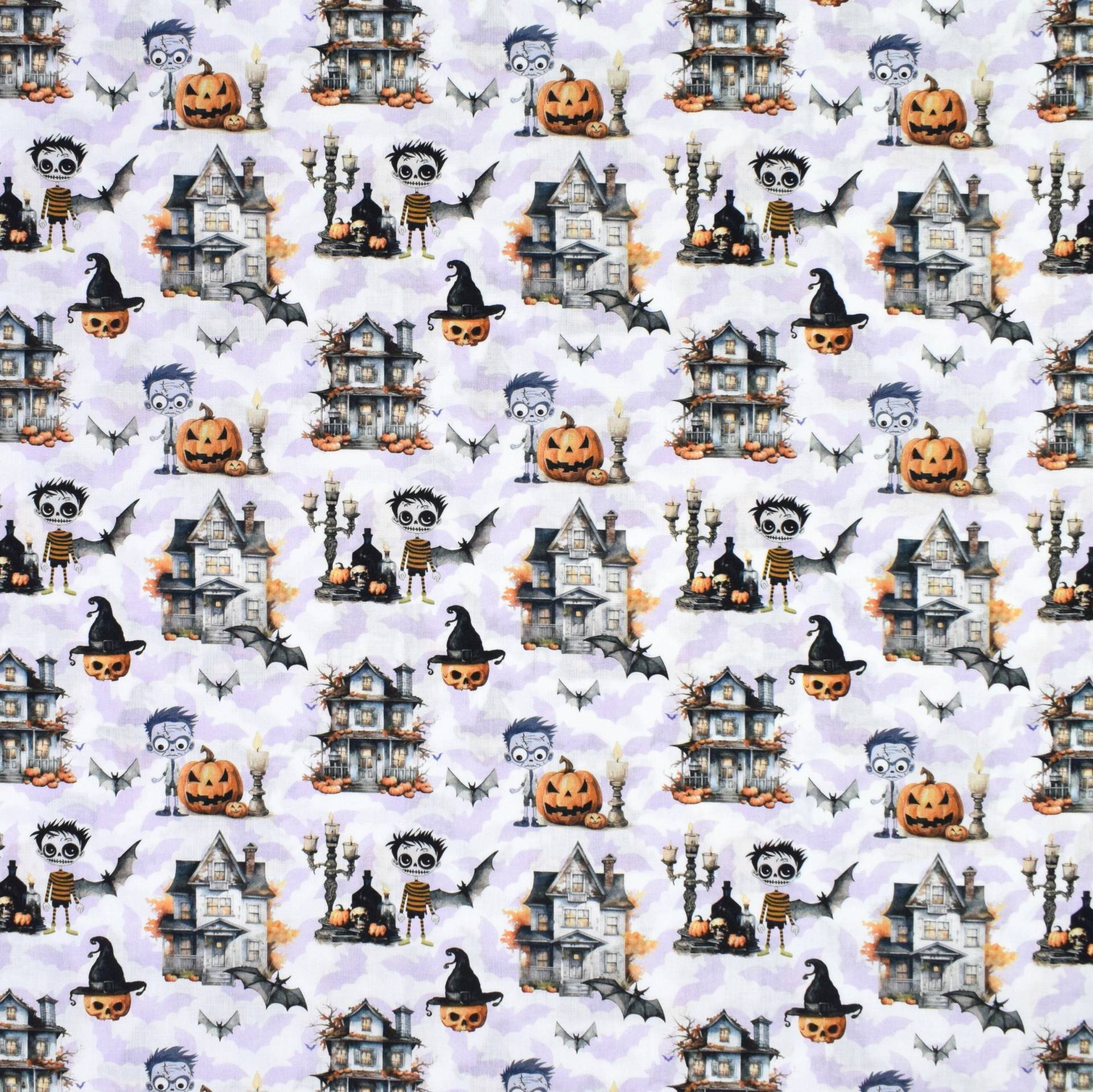 Baumwoll Popeline Halloween, weiß von Stoffe Hemmers