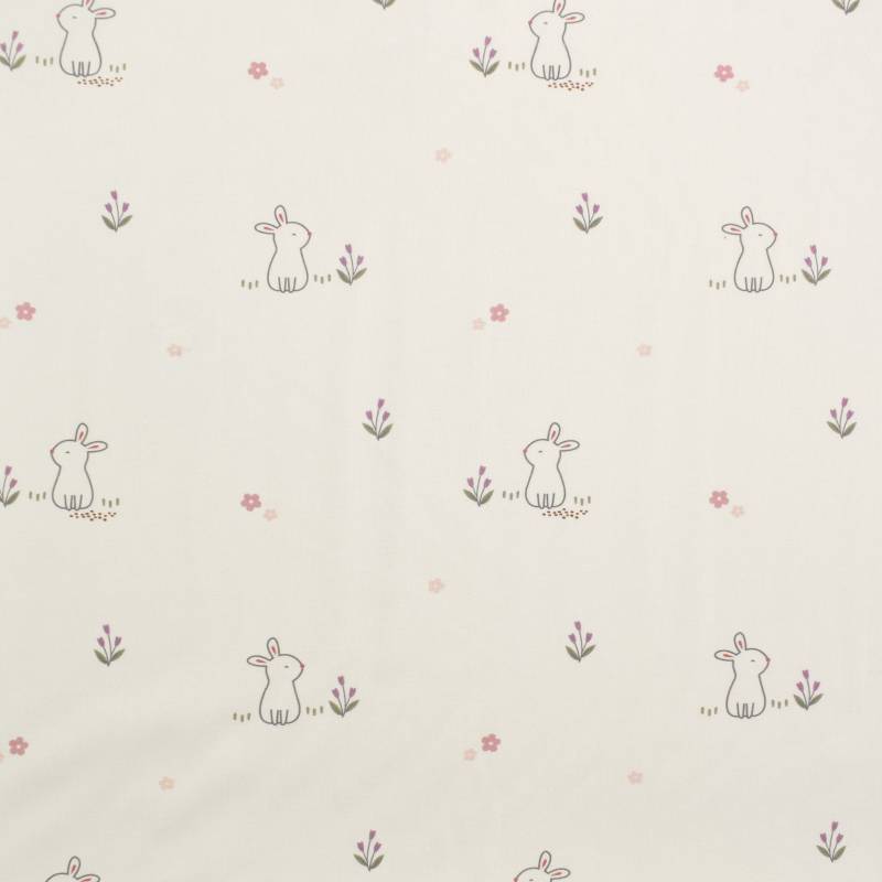 Baumwoll Popeline Happy Bunny, wollweiß von Stoffe Hemmers