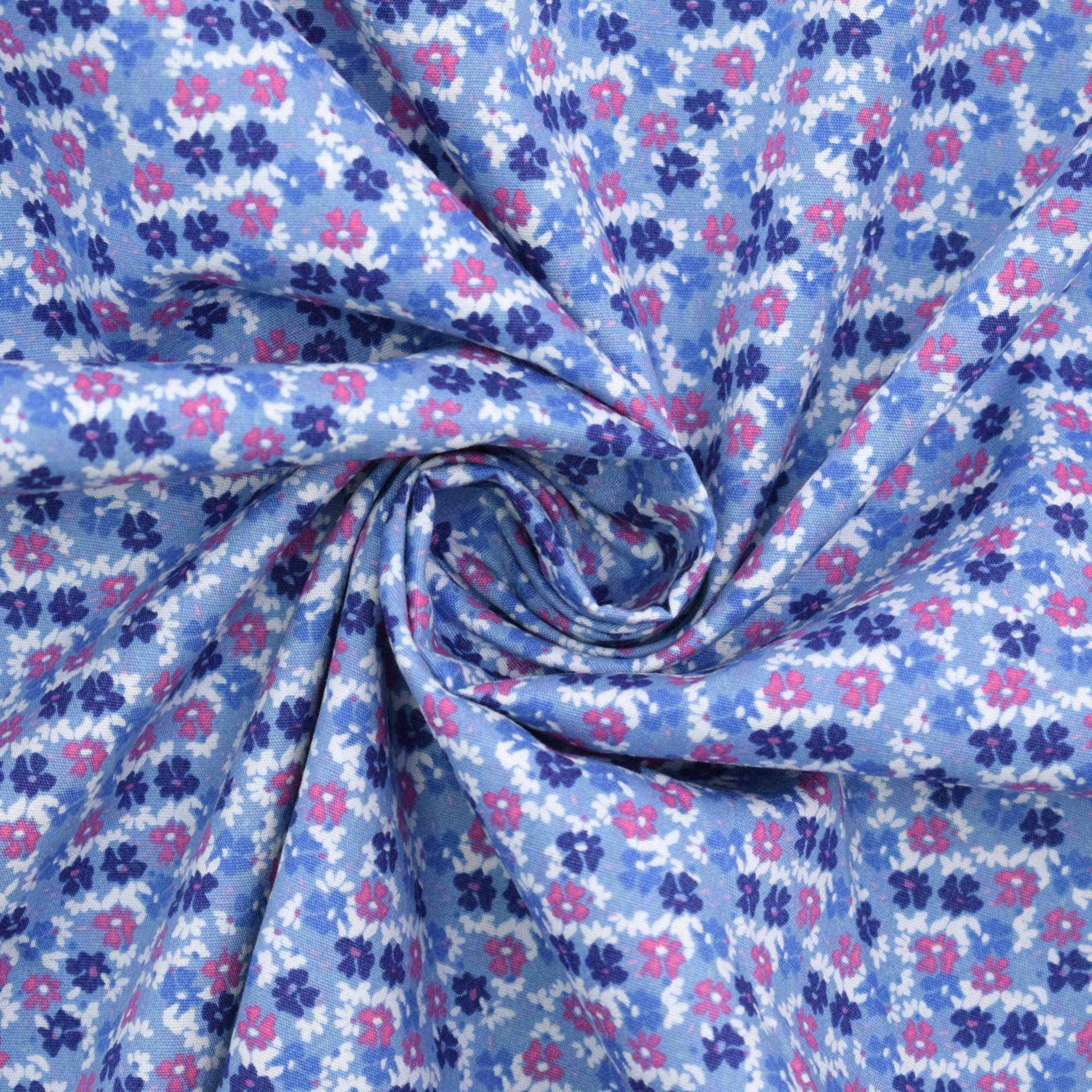 Baumwoll Popeline Kleine Blüte, jeansblau Baumwoll Popeline Kleine Blüte, jeansblau von Stoffe Hemmers