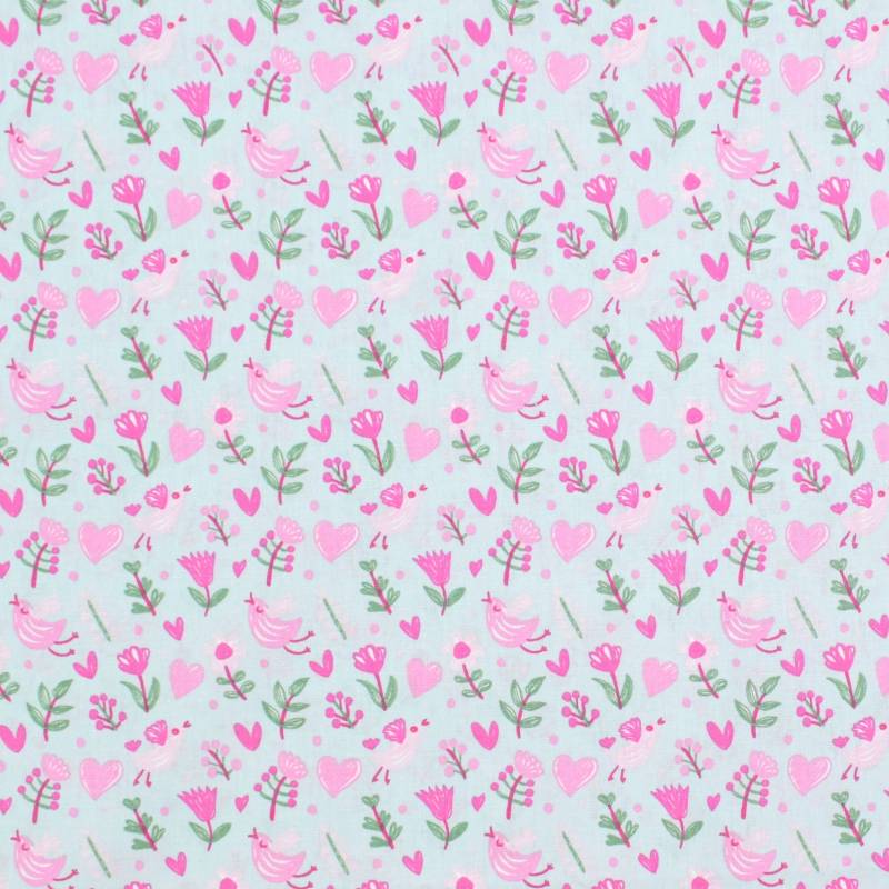 Baumwoll Popeline Little Birds, hellblau von Stoffe Hemmers