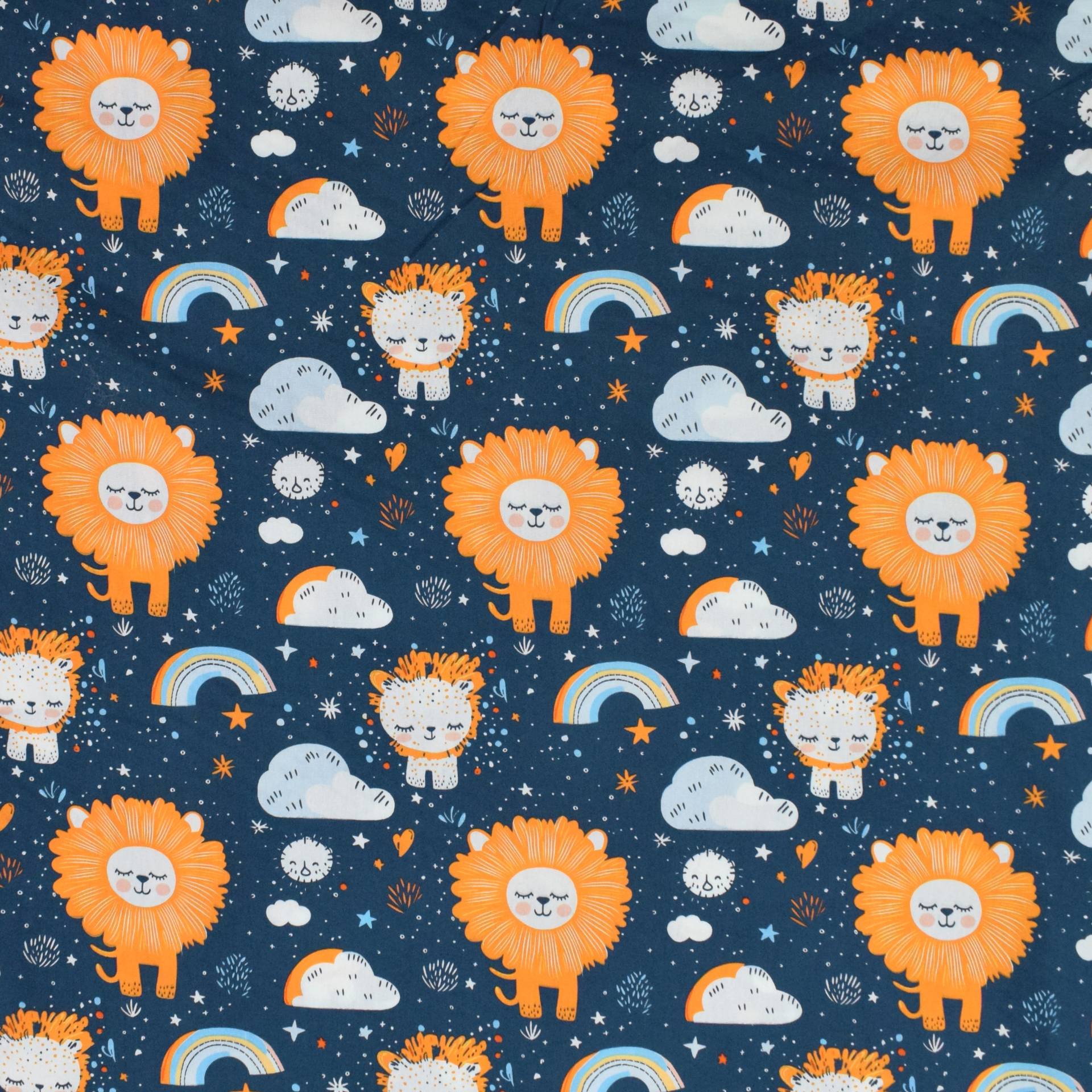 Baumwoll Popeline Little Lion, dunkelblau von Stoffe Hemmers