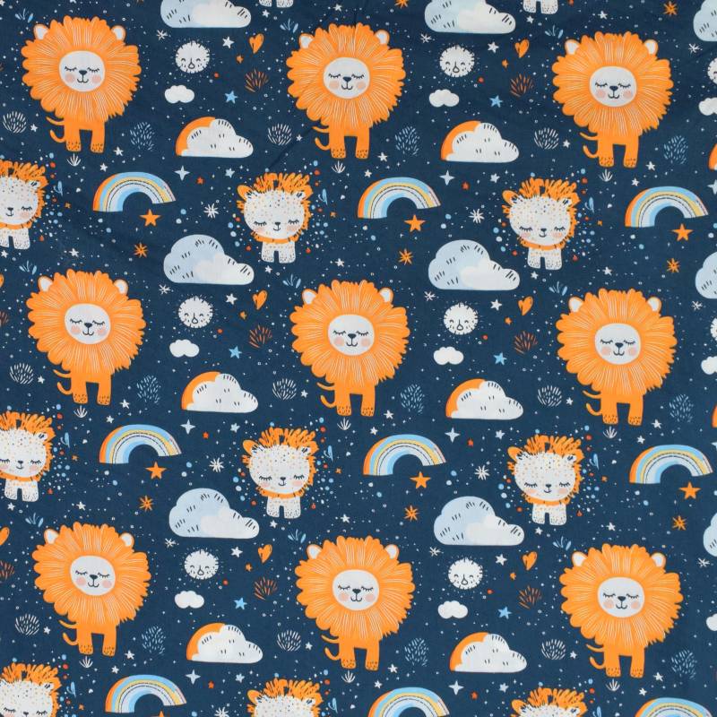Baumwoll Popeline Little Lion, dunkelblau von Stoffe Hemmers