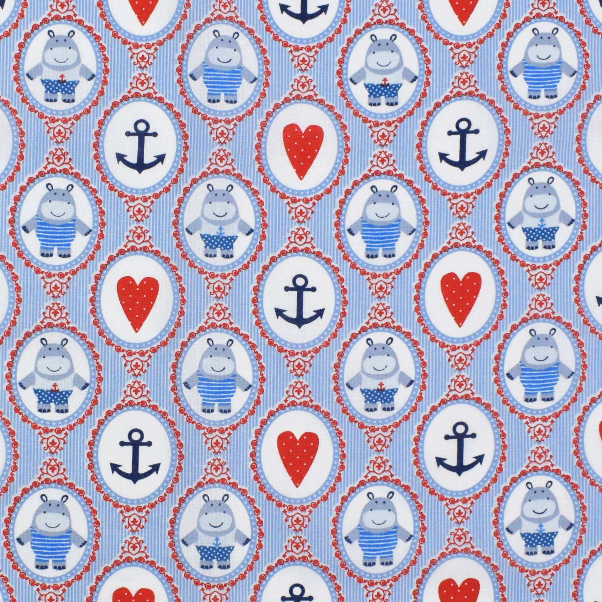 Baumwoll Popeline Lovely Hippo, hellblau Baumwoll Popeline Lovely Hippo, hellblau von Stoffe Hemmers