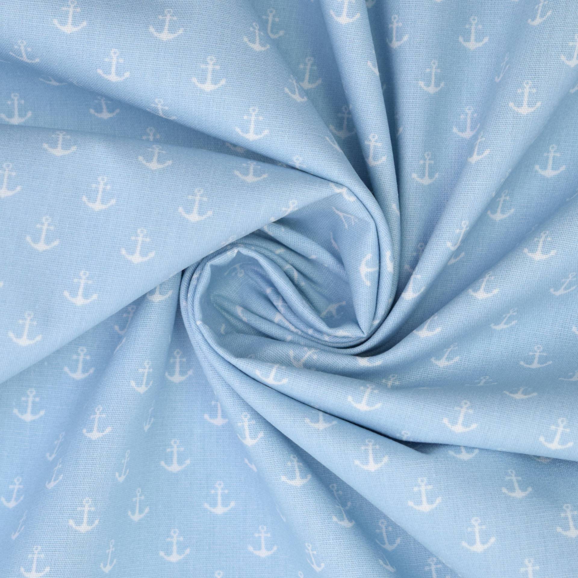 Baumwoll Popeline Mini Anker, hellblau von Stoffe Hemmers