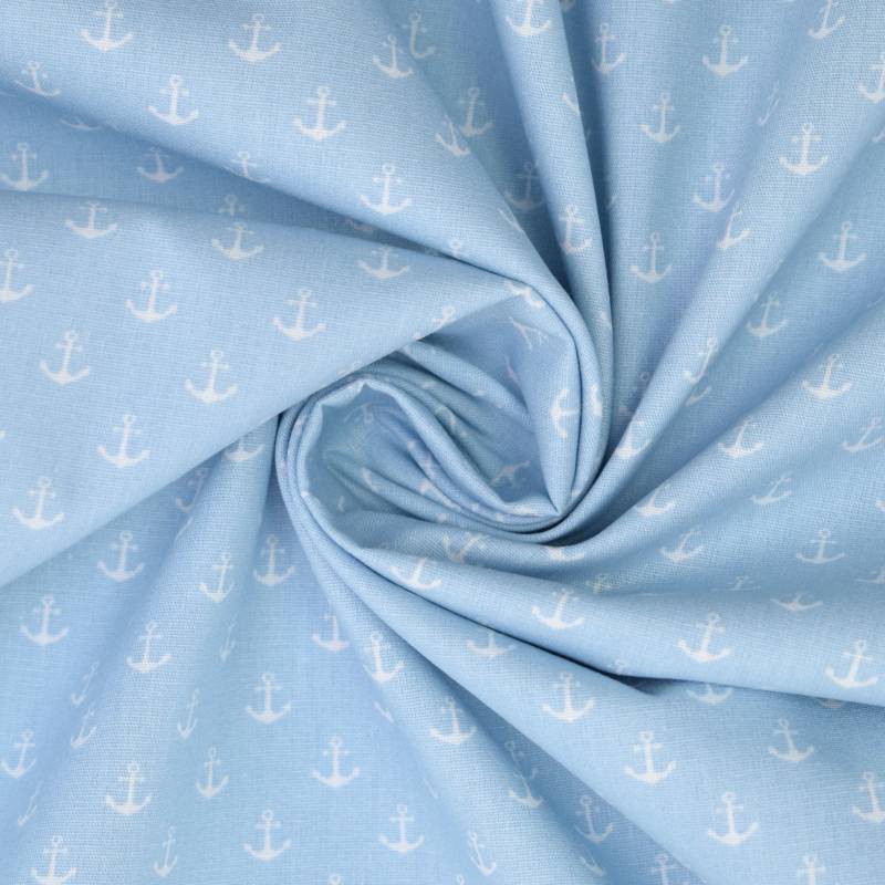 Baumwoll Popeline Mini Anker, hellblau von Stoffe Hemmers