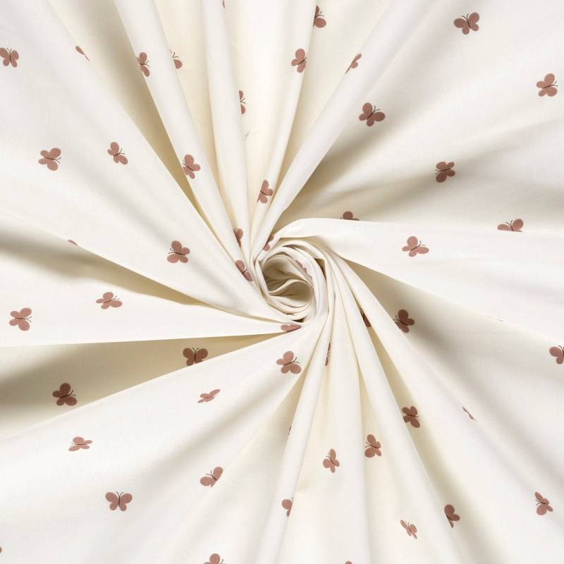 Baumwoll Popeline Schmetterlinge im Frühling, wollweiß von Stoffe Hemmers