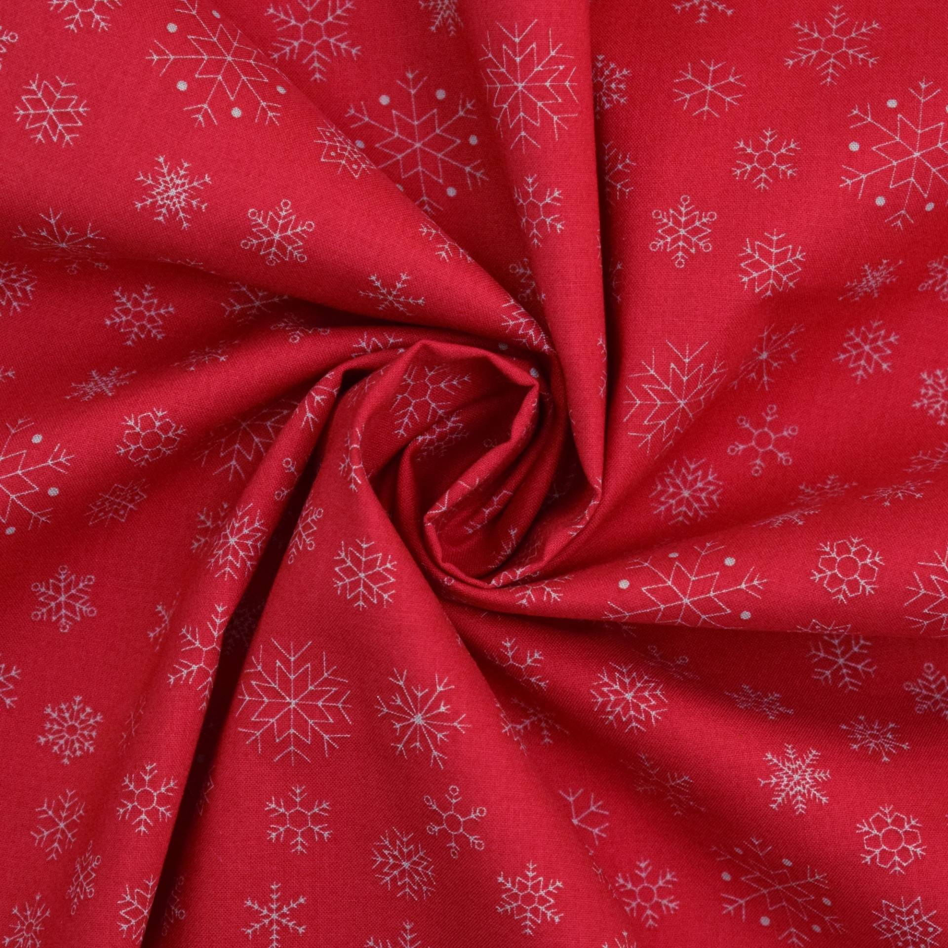 Baumwoll Popeline Schneeflocken, rot von Stoffe Hemmers