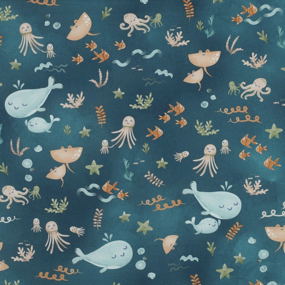 Baumwoll Popeline Sea Animals, petrol von Stoffe Hemmers