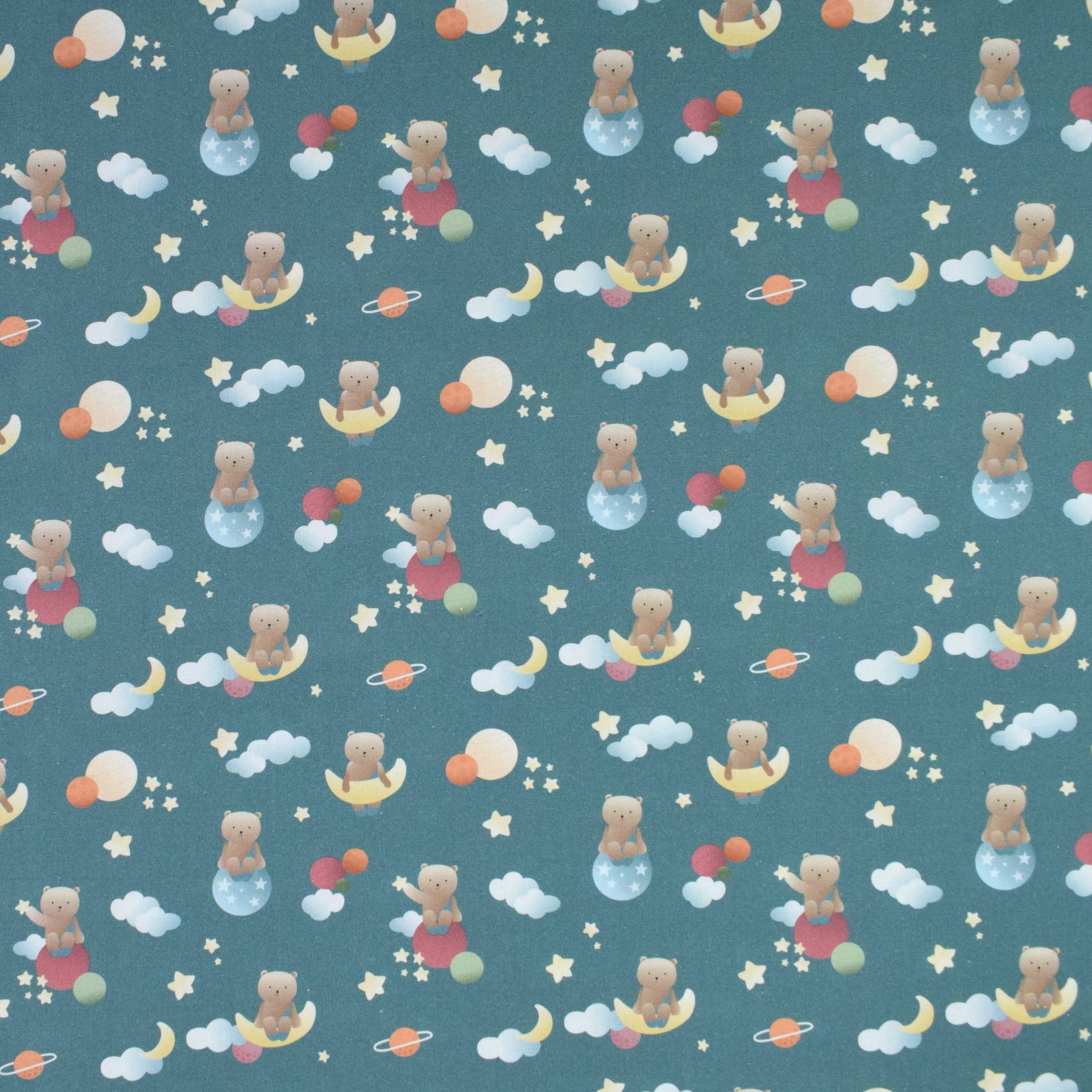 Baumwoll Popeline Teddy Dreams, petrol von Stoffe Hemmers