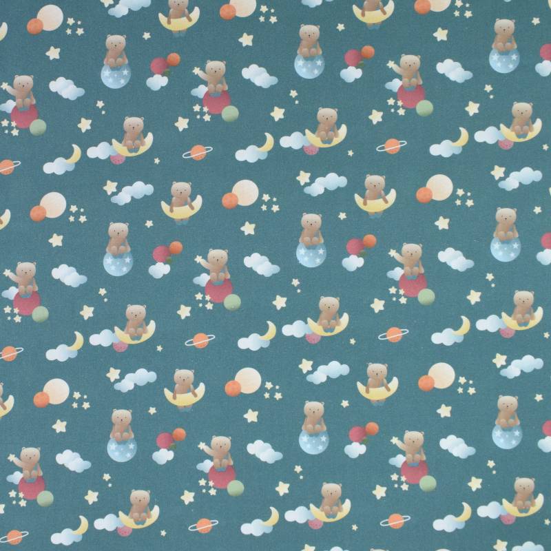Baumwoll Popeline Teddy Dreams, petrol Baumwoll Popeline Teddy Dreams, petrol von Stoffe Hemmers