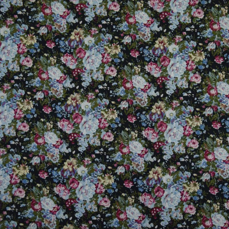 Baumwoll-Popeline Vintage Flowers, schwarz von Stoffe Hemmers