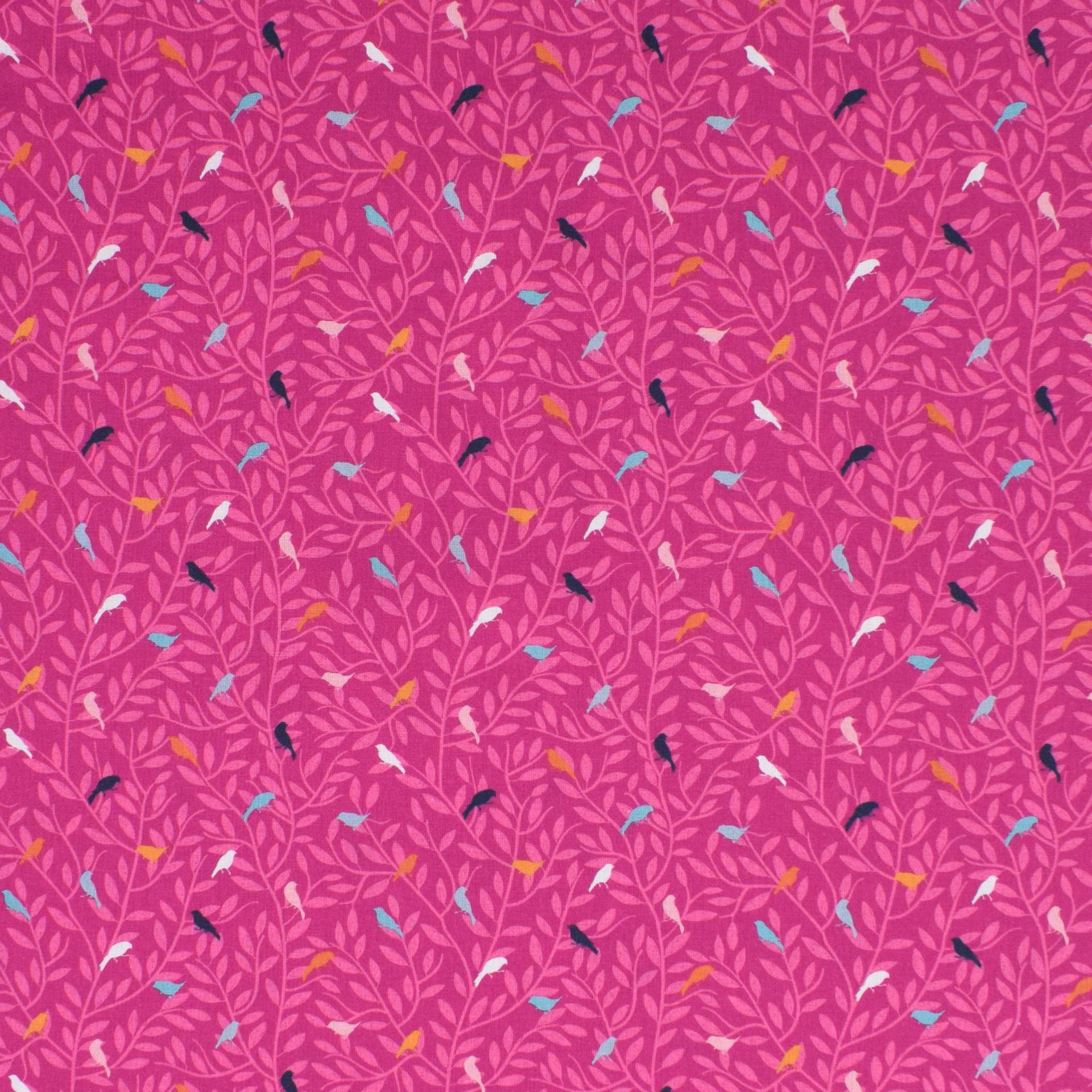 Baumwoll Popeline Vögel, pink von Stoffe Hemmers