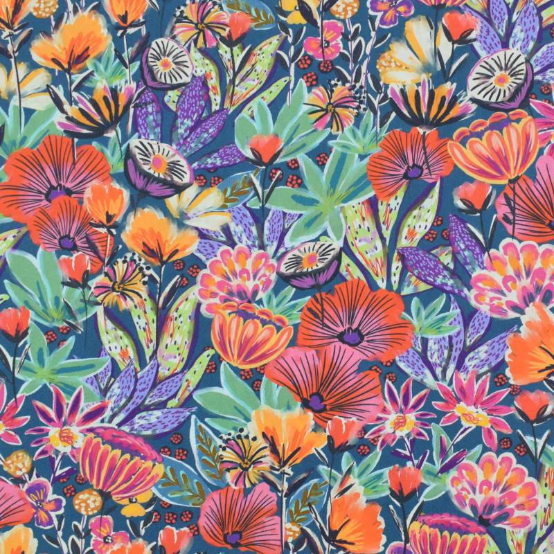 Baumwoll Popeline Wildflowers, petrol von Stoffe Hemmers