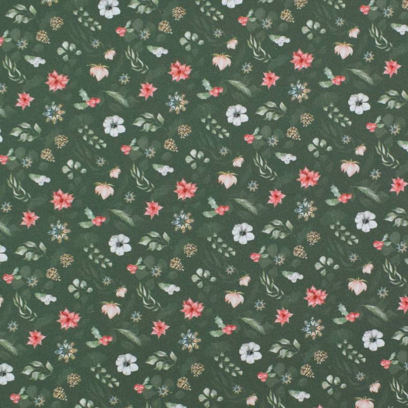 Baumwoll Popeline Winter Flowers, dunkelgrün Baumwoll Popeline Winter Flowers, dunkelgrün von Stoffe Hemmers