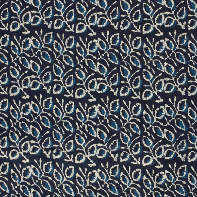 Baumwoll Voile Leaves, dunkelblau von Stoffe Hemmers