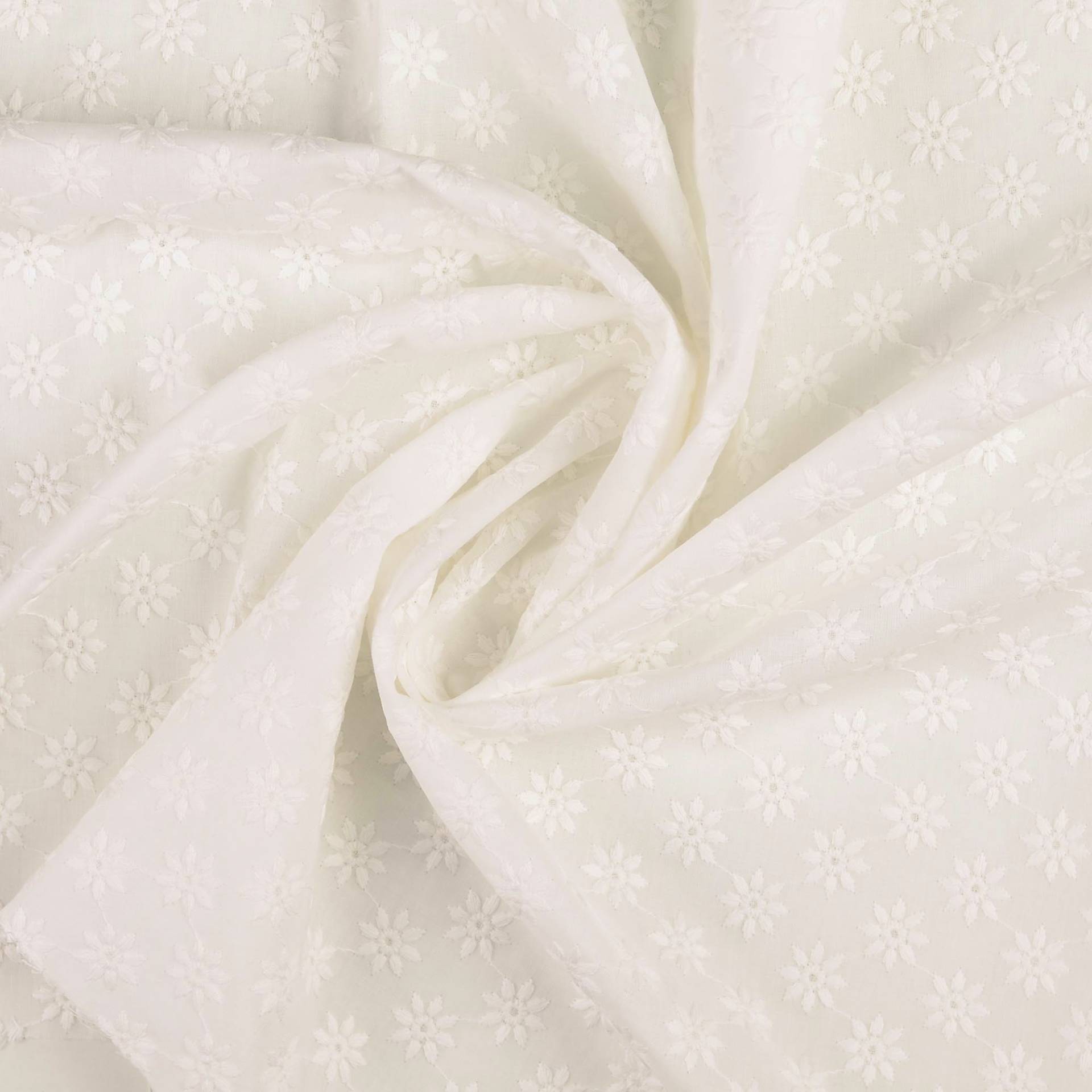 Baumwoll Voile Lochstickerei kleine Blüten, weiss Baumwoll Voile Lochstickerei kleine Blüten, weiss von Stoffe Hemmers